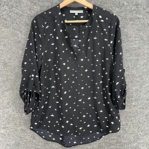 Daniel Rainn Blouse Women M Medium Black Floral 3/4 Sleeve V-Neck Pullover